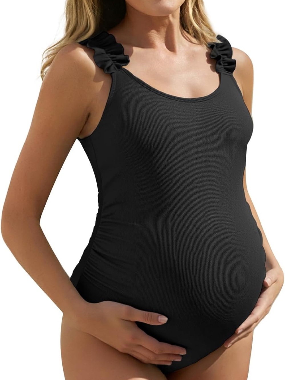 Ribbed Maternity One Piece Swimsuit Ruffle Wood Ears 14. 2062/bb2-1